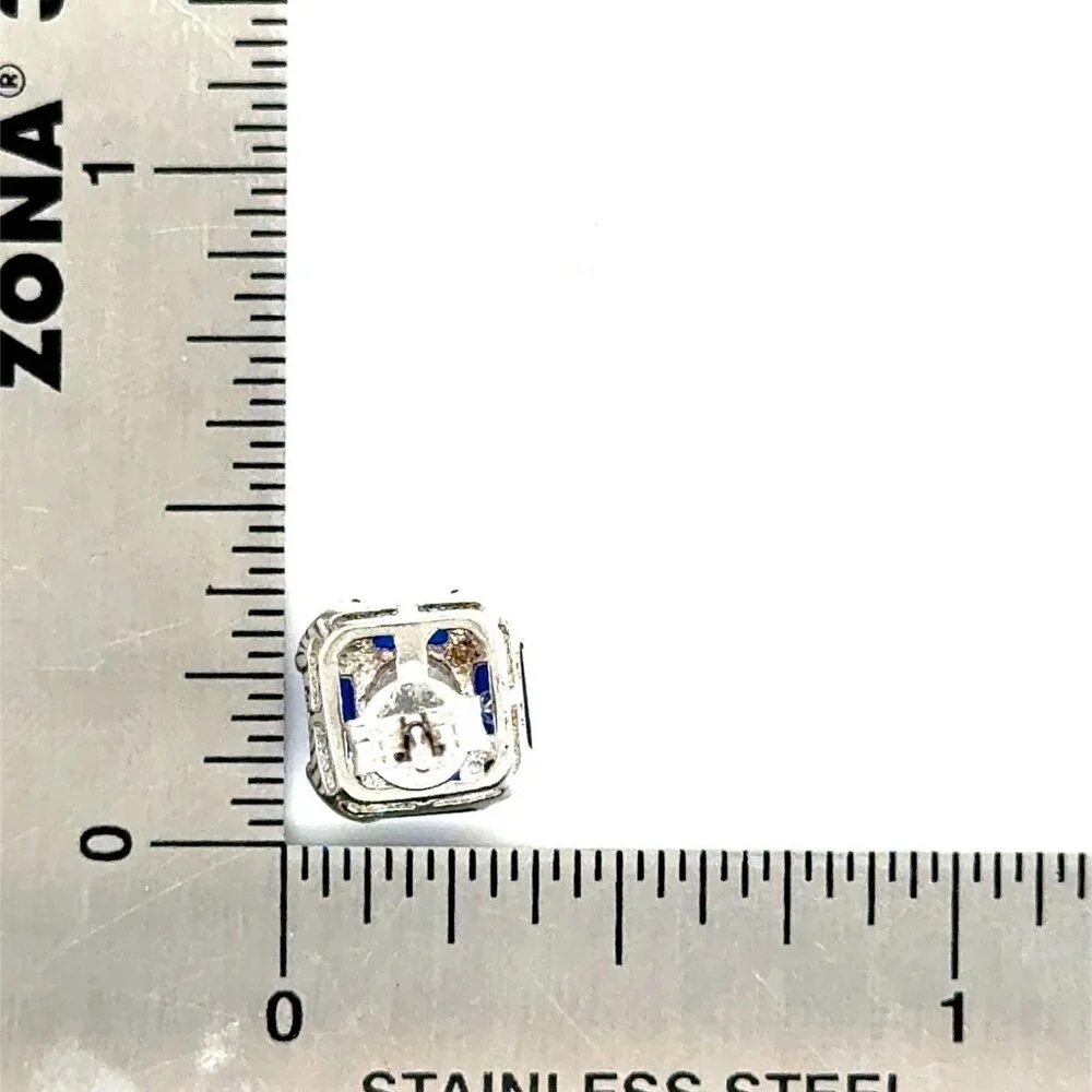 Sterling Silver 925 Blue/White Cz Stud Earrings‎